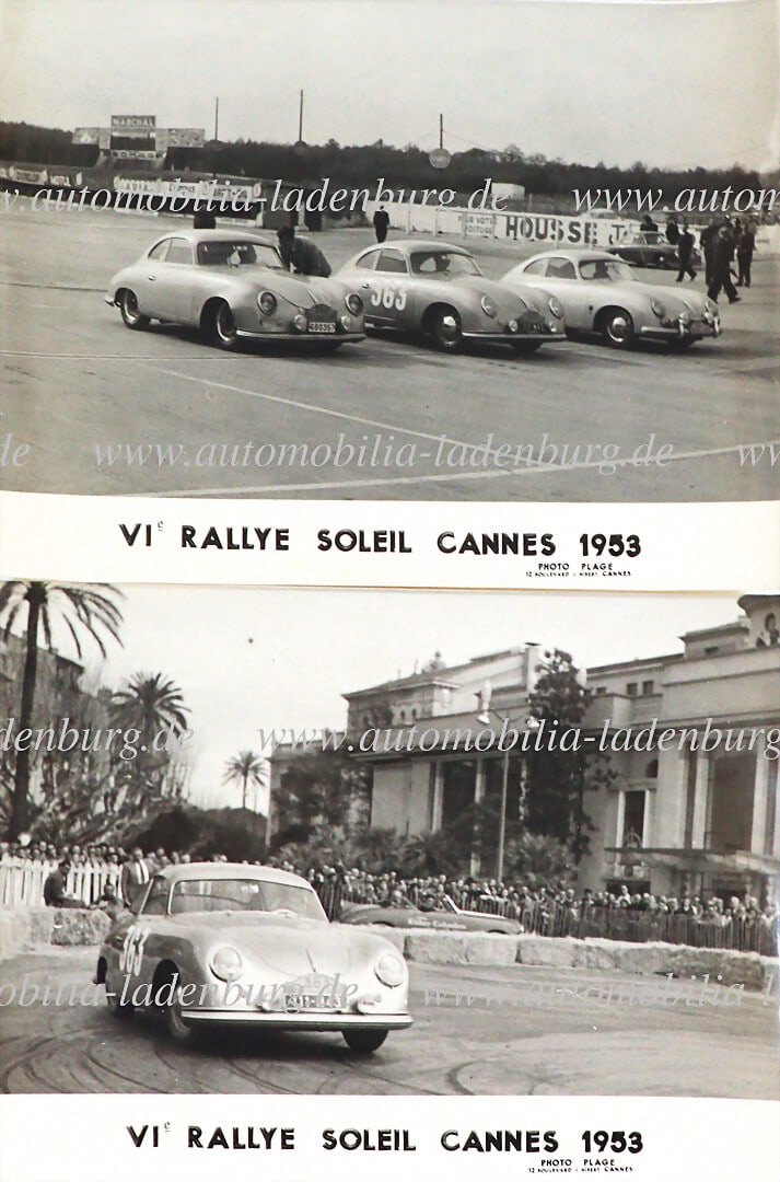 PORSCHE Mixed lot of 2 original b/w photographs VI Rallye Soleil Cannes 1953, Porsche 356 preA, (1 of 2)