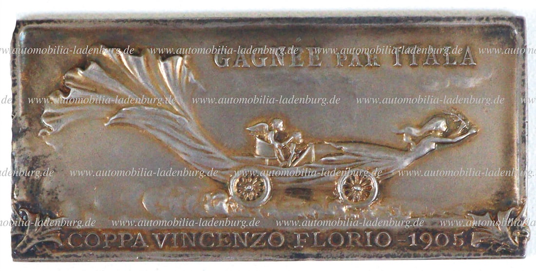 COPPA VINCENZO FLORIO 1905, silver plaque "GagnÃ©e par Itala - Coppa Vincenzo Florio 1905 (1 of 2)