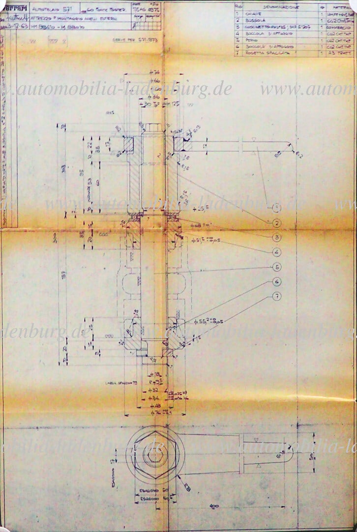 FERRARI 3.12.1963, original Ferrari blueprint special tool for mounting outer rings on the rear axle (1 of 2)