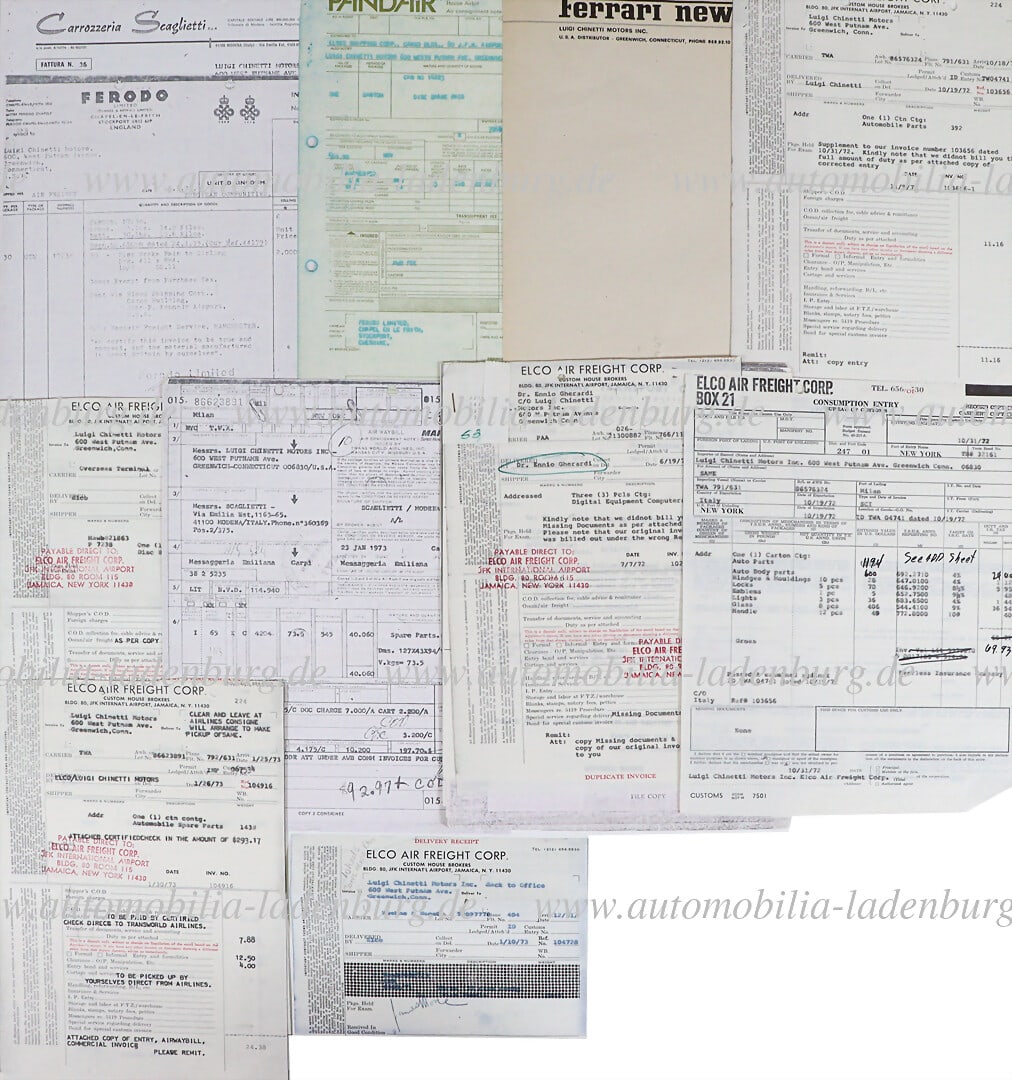 FERRARI 1970s, folder with 20 documents, including copies of Carrozzeria Scaglietti invoices, (1 of 1)