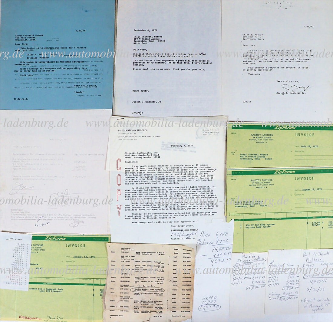 FERRARI 1976, Correspondence from Joseph Randazzo to Luigi Chinetti concerning the order of 3 (1 of 1)