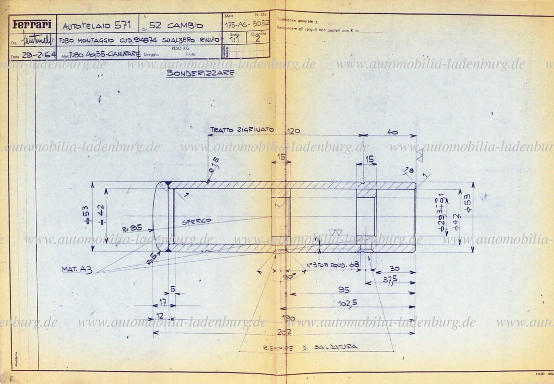 FERRARI 29.2.1964, original Ferrari blueprint assembly tool for installing a bearing on a gearbox or (1 of 1)