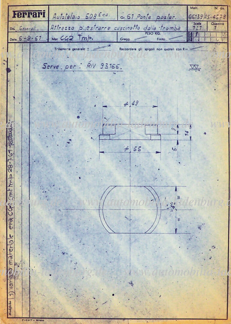 FERRARI 6.9.1961, original Ferrari blueprint puller tool for removing a bearing from the rear axle (1 of 1)