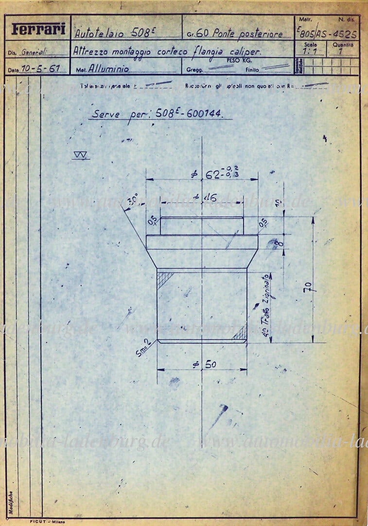 FERRARI 10.5.1961, original Ferrari blueprint special tool for mounting a Corteco shaft seal on the (1 of 1)