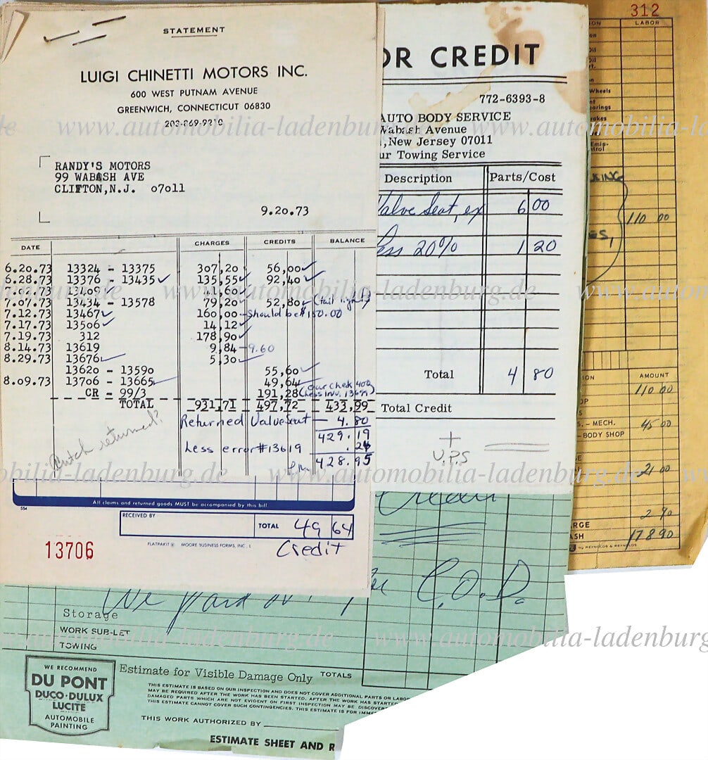FERRARI 70s, mixed lot of more than 20 pieces, invoices from Randazzo to Chinetti for work, spare (1 of 3)