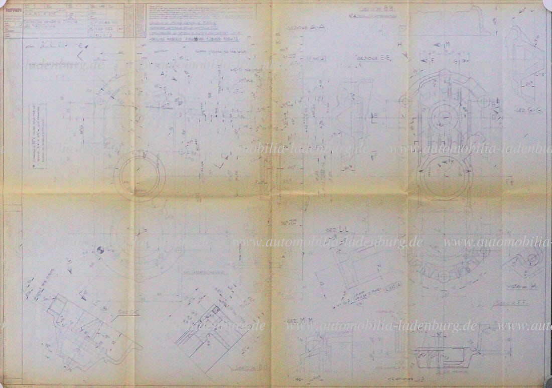 FERRARI 3.10.1977, original Ferrari blueprint clutch/gearbox cover Ferrari 512BB, scale 1:1 German (1 of 2)