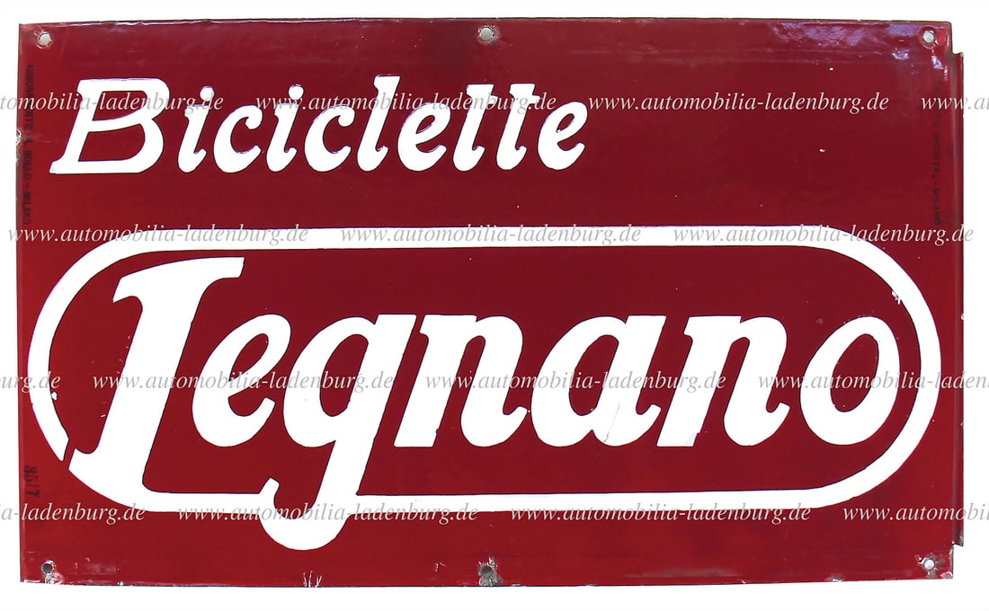 LEGNANO 1930s, enamel advertising sign "Biciclette Legnano", made by Giuseppe Moneta, Milano, with (1 of 5)