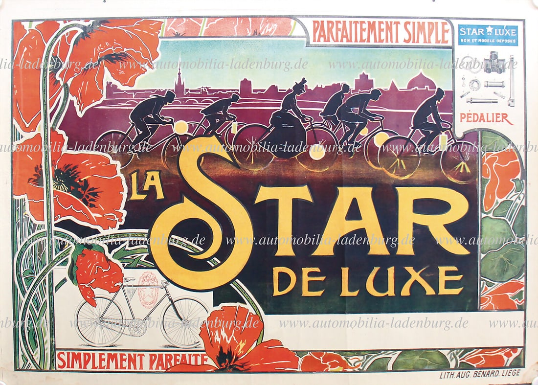 STAR DE LUXE Circa 1890, lithograph advertising poster "Simplement Parfaite" for Pedalerie, floral (1 of 2)