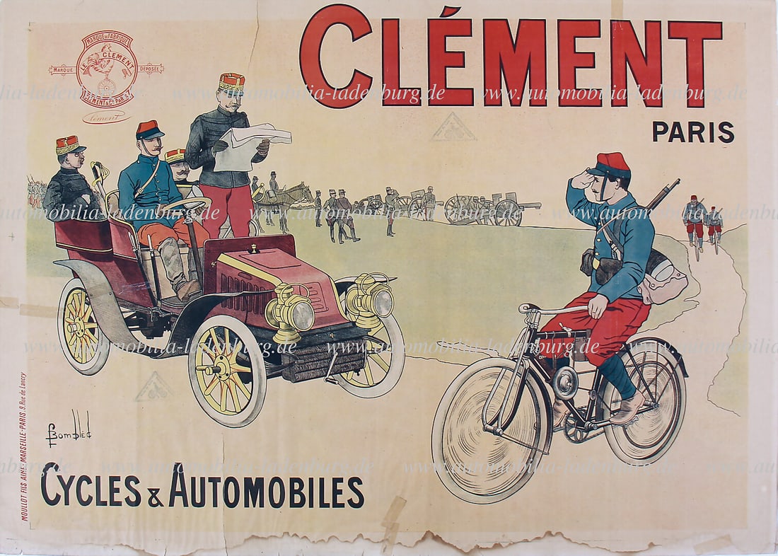 CLEMENT PARIS CYCLES & AUTOMOBILES 1905, large lithograph advertising poster Clement Paris Cycles & (1 of 1)