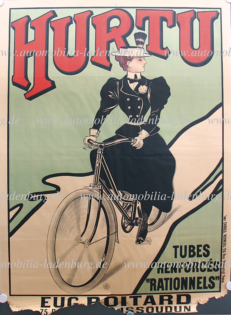 HURTU CYCLES Circa 1898, large lithograph advertising poster for Hurtu bicycles with reinforced (1 of 1)