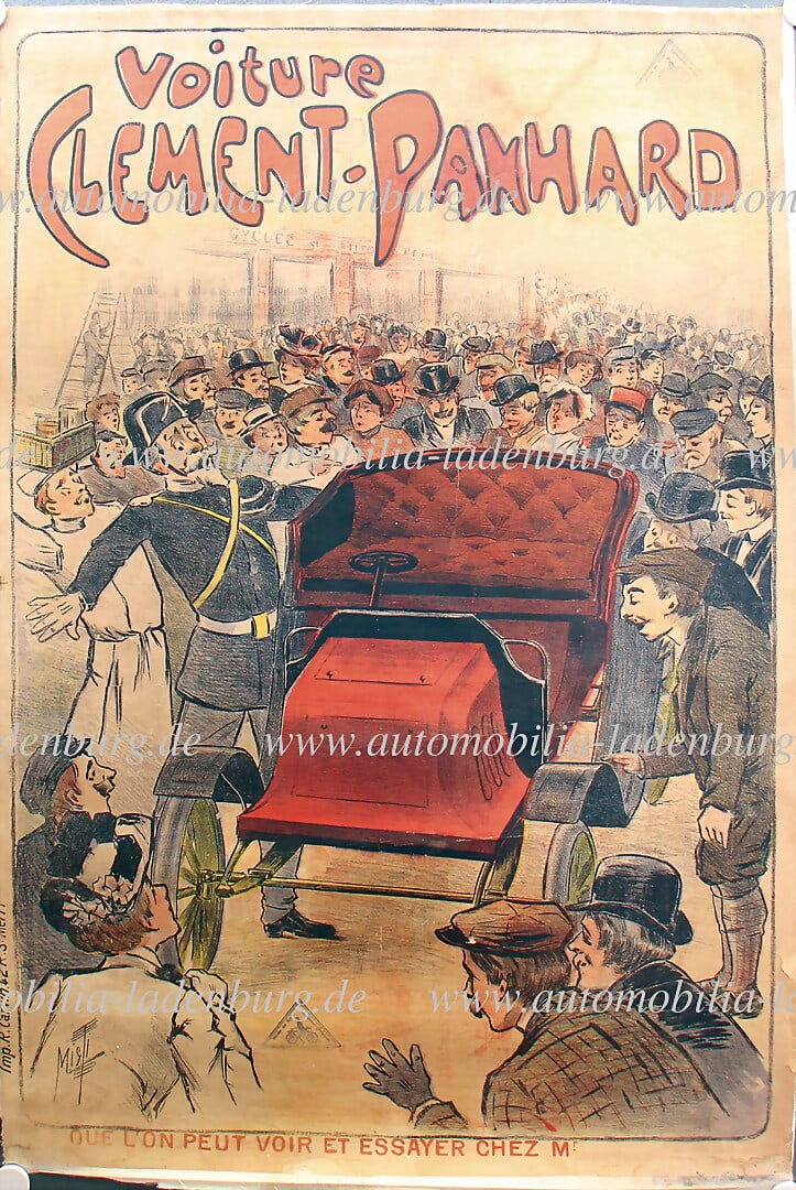 CLEMENT Circa 1900, lithograph advertising poster, Clement-Panhard, stains at the edges and tears in (1 of 1)