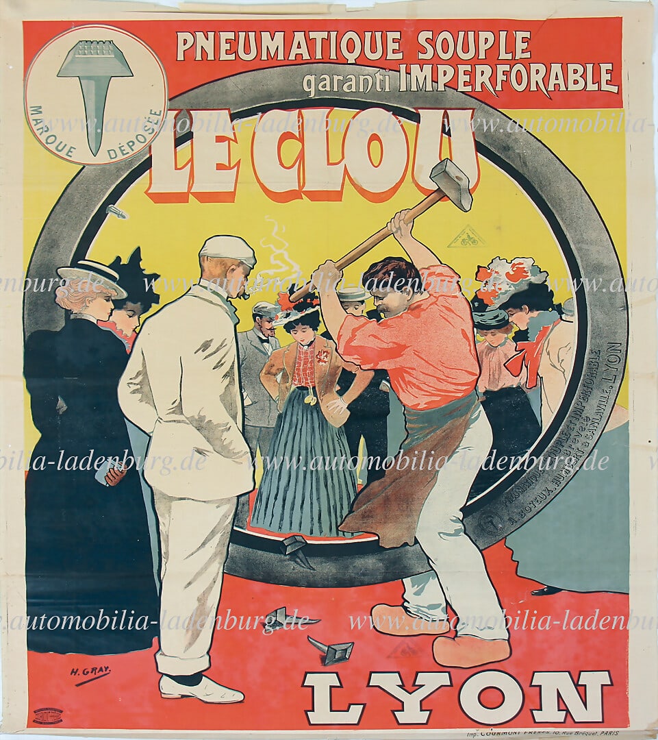 LE CLOU Circa 1899, large lithograph advertising poster for impenetrable tires "Pneumatique Souple (1 of 1)