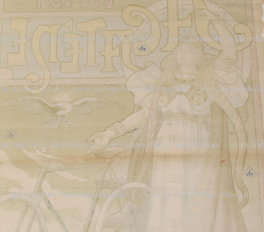 G&J / METROPOLIS Circa 1896, large lithograph weaving poster for the chainless bicycle "Velleda - 2