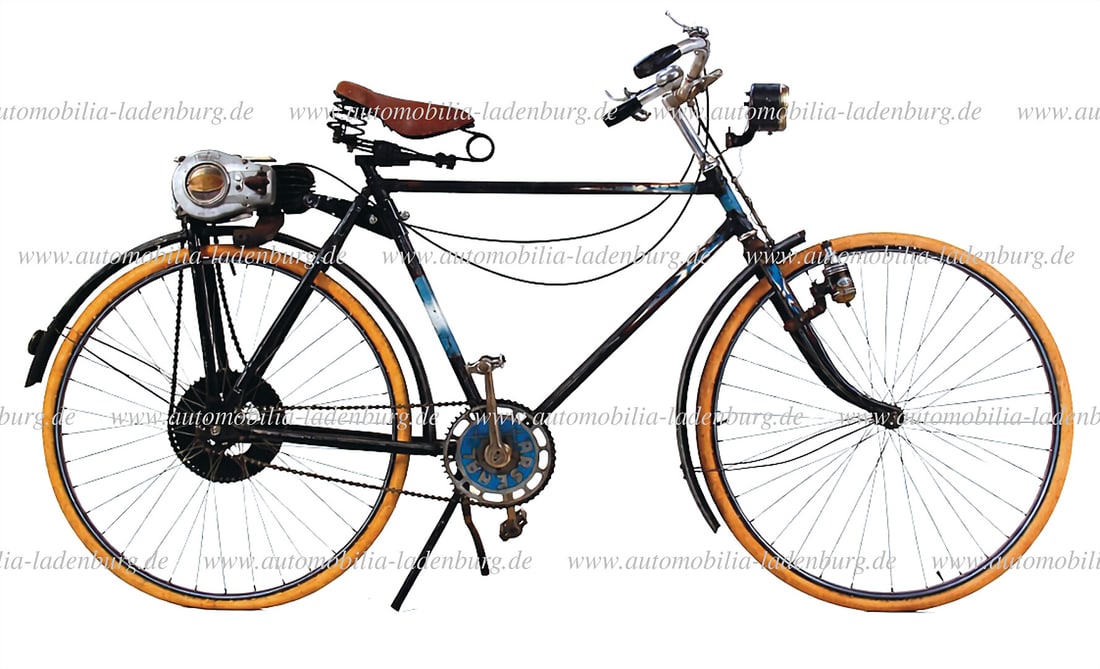 ARSENAL / ILO c. 1950s, Arsenal men's bicycle, frame number "155066", with 60cc ILO auxiliary engine (1 of 10)