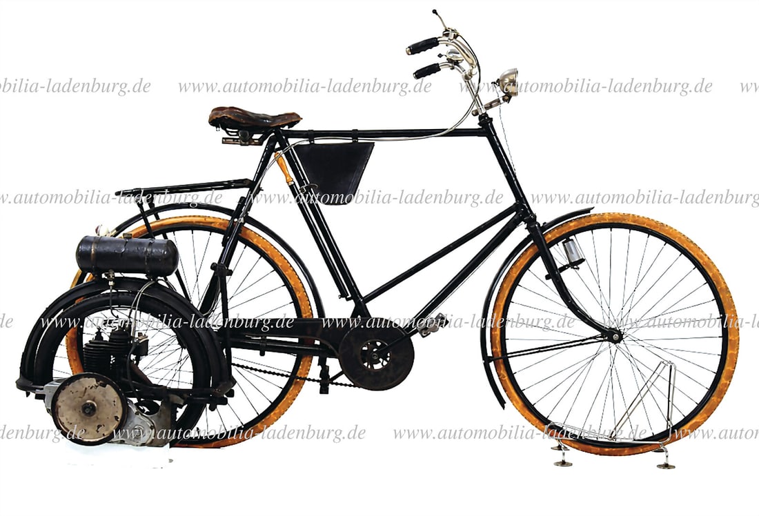 WALL AUTO-WHEEL 1914, Veeno men's bicycle, frame number "A 17213", with 114cc ROC "Autowheel": WALL AUTO-WHEEL 1914, Veeno men's bicycle, frame number "A 17213", with 114cc ROC "Autowheel" auxiliary engine (8504), tire diameter 72cm, handlebar height 106cm, frame height 71cm - Dutch bicycle of 