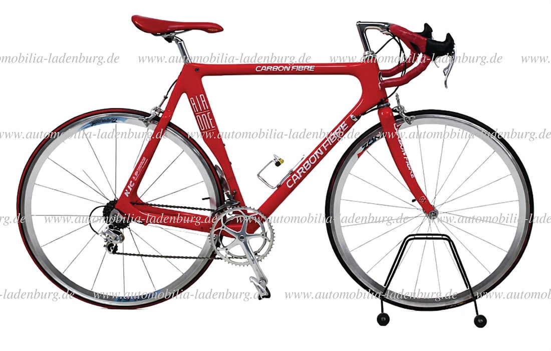 AIR ONE C4 1994, Carbon Fibre Air One C4, Campagnolo Record groupset, Flite Titanium saddle, 3TTT: AIR ONE C4 1994, Carbon Fibre Air One C4, Campagnolo Record groupset, Flite Titanium saddle, 3TTT stem 8cm, 3TTT handlebars, Campagnolo pedals, Campagnolo Zonda rims, Mavic Aksion tires, Campagnolo Re