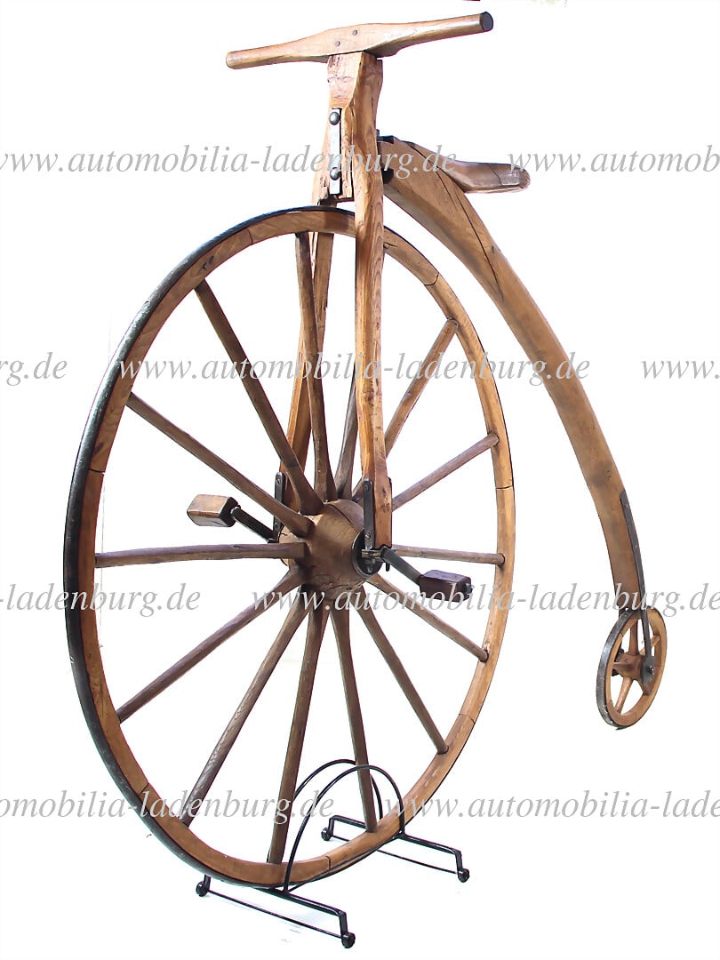 1876, large farmer's penny-farthing made by hand, with wooden spoke wheels and iron tires, (1 of 1)