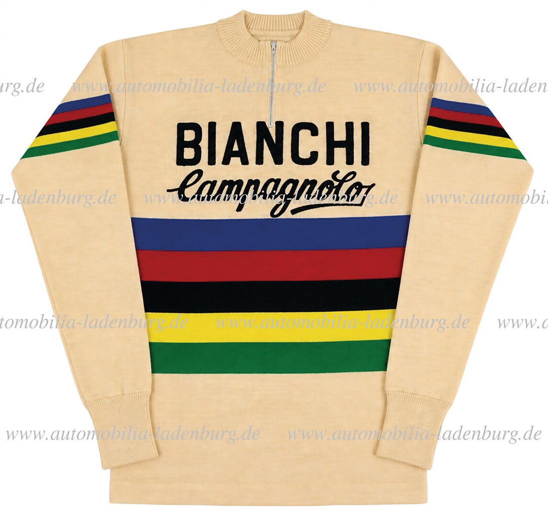 BIANCHI / FELICE GIMONDI Mixed lot of 2 pieces, including original Bianchi jersey by Felice Gimondi: BIANCHI / FELICE GIMONDI Mixed lot of 2 pieces, including original Bianchi jersey by Felice Gimondi (manufacturer Vittore Gianni), no size indication, and 2 Felice Gimondi work postcards, one with sig