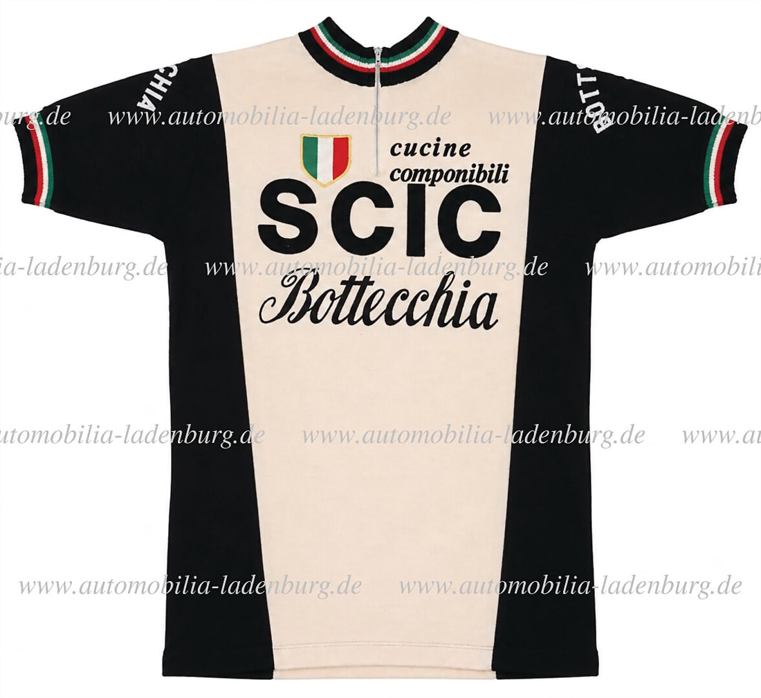SCIC-BOTTECCHIA Mixed lot of 4 pieces, including original SCIC-Bottecchia jersey (manufacturer: SCIC-BOTTECCHIA Mixed lot of 4 pieces, including original SCIC-Bottecchia jersey (manufacturer Vittore Gianni), size 10, and 3 photo postcards Giuseppe Saronni and G. Battista Baronchelli, 15.7x10.7cm