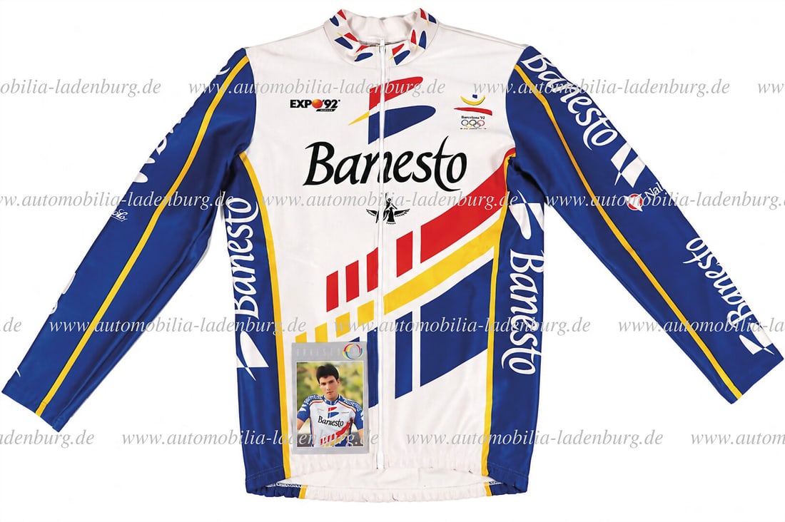 NALINI-BANESTO / JOSÃ‰ MARIA JIMÃ‰NEZ Mixed lot of 2 pieces, including: NALINI-BANESTO / JOSÃ‰ MARIA JIMÃ‰NEZ Mixed lot of 2 pieces, including original Nalini-Banesto-Barclona 1992 jersey (manufacturer unknown / Made in Italy), size 2, and factory po