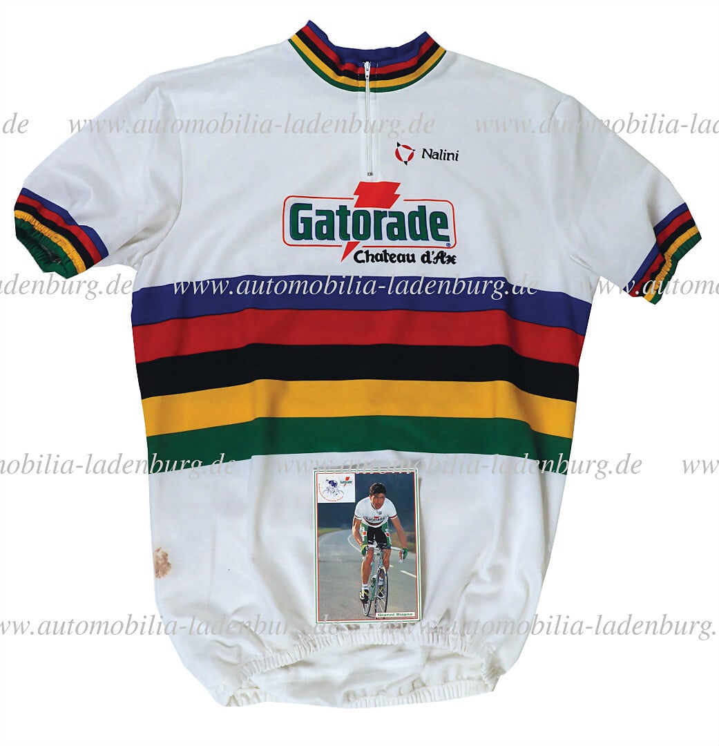 CHATEU D'AX-GATORADE / GIANNI BUGNO mixed lot of 2 pieces, including original Nalini-Chateu: CHATEU D'AX-GATORADE / GIANNI BUGNO mixed lot of 2 pieces, including original Nalini-Chateu d'Ax-Gatorade jersey (manufacturer unknown / Made in Belgium), size 6, with discoloration on the lower back,