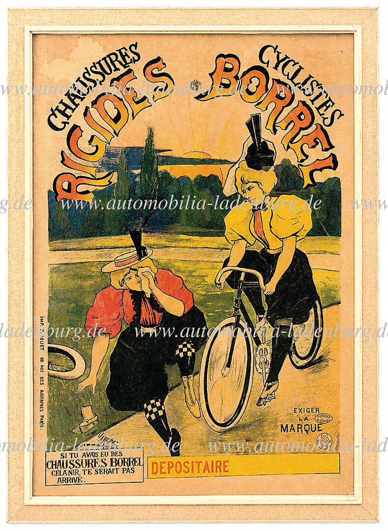 CHAUSSURES CYCLISTES RIGIDES BORRELL around 1900, Art Nouveau advertising poster for Borrell bicycle (1 of 1)