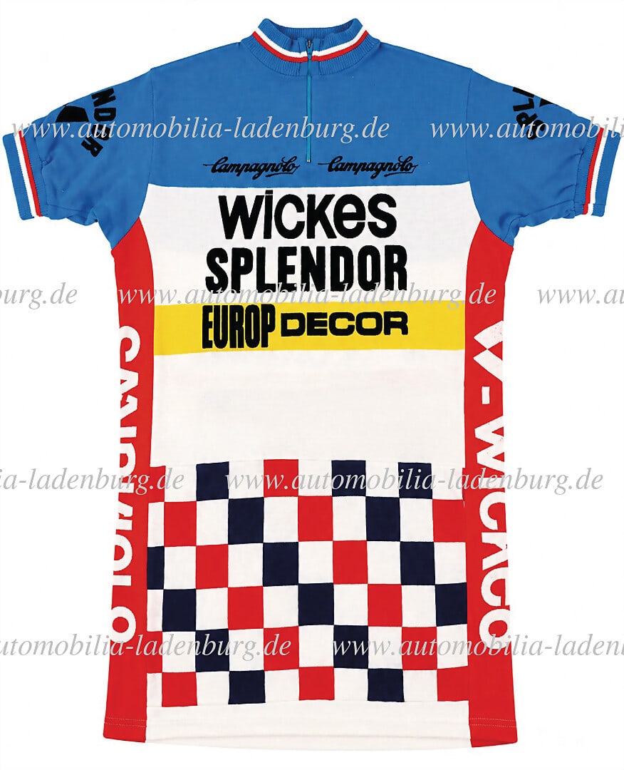 WICKES-SPLENDOR-EURODECOR / E. PLANCKAERT Mixed lot of 2 pieces, including original: WICKES-SPLENDOR-EURODECOR / E. PLANCKAERT Mixed lot of 2 pieces, including original Wickes-Splendor-Eurodecor jersey (manufacturer unknown / Made in Belgium), size 4, and hand-signed factory postcard 