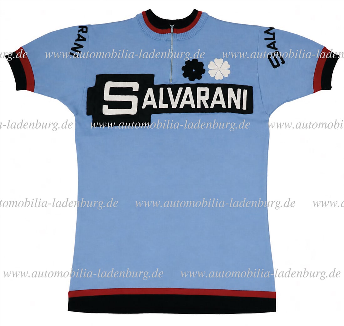 SALVARANI mixed lot of 6 pieces, including original Salvarani jersey (manufacturer Vittore Gianni),: SALVARANI mixed lot of 6 pieces, including original Salvarani jersey (manufacturer Vittore Gianni), size 2, isolated flaws and discolorations on the front and back, as well as 5 factory photo postcard