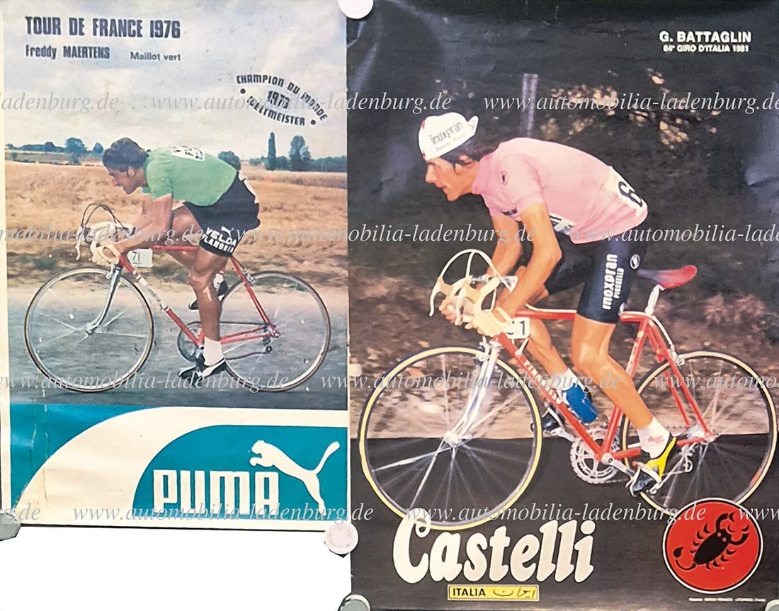 Mixed lot of 4 original racing cyclist posters, among them "Freddy Maertens, Tour de France 1976" (1 of 2)