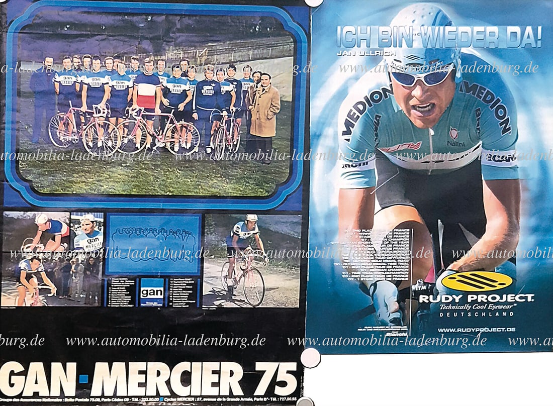Mixed lot of 4 original racing cyclist posters, including "Jan Ullrich, Ich bin wieder da!" (Team (1 of 3)