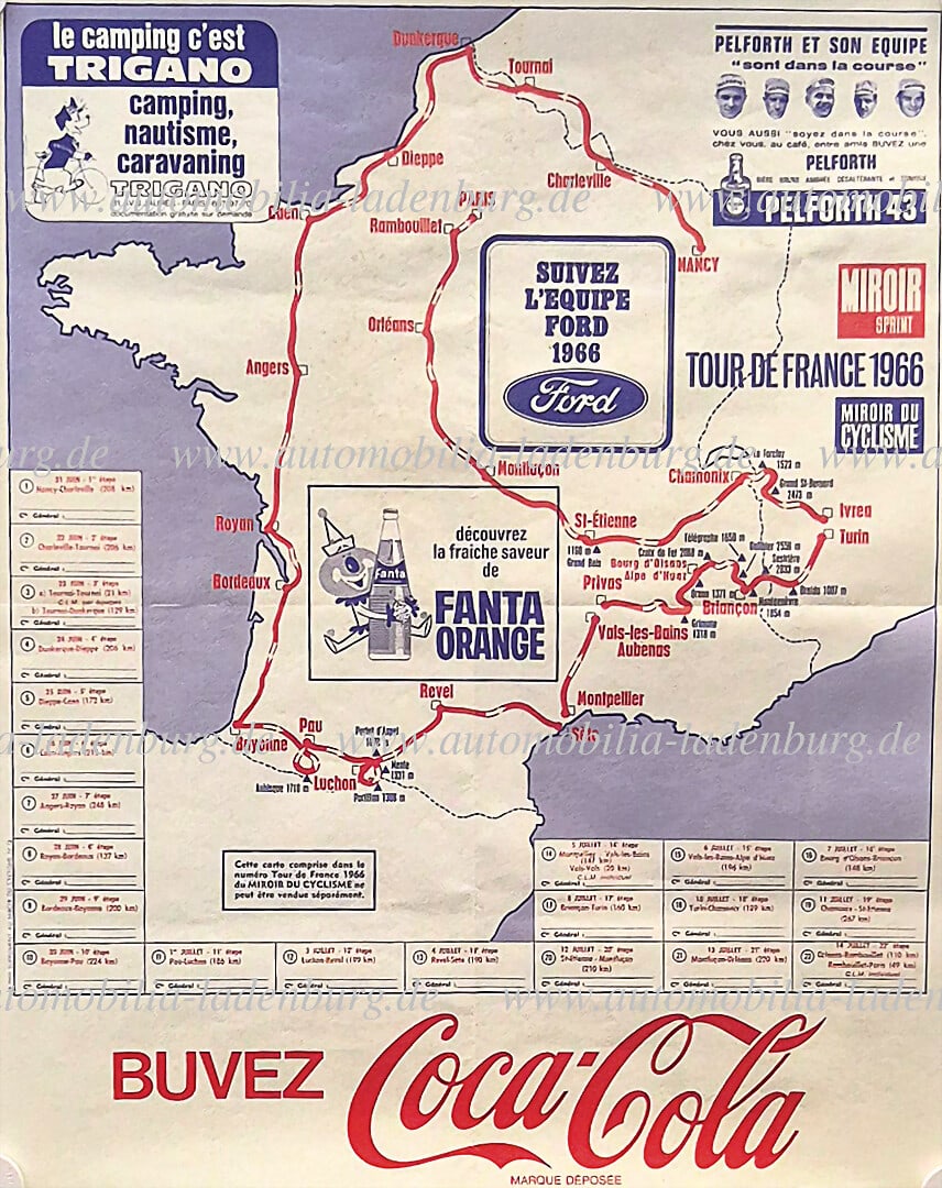 TOUR DE FRANCE / COCA COLA original advertising poster, Tour de France 1966, "Miroir Sprint/ Miroir (1 of 1)