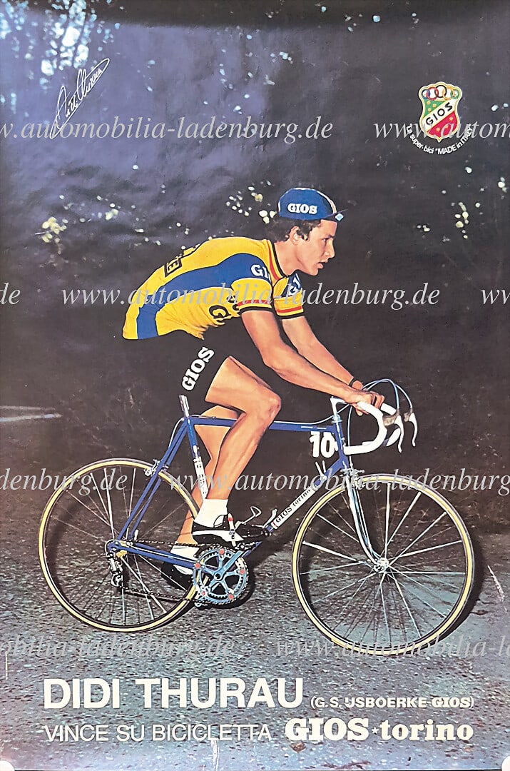 GIOS original Gios advertising poster, Didi Thurau, "Vince su Bicicletta, Torino", 100x70cm, good (1 of 1)