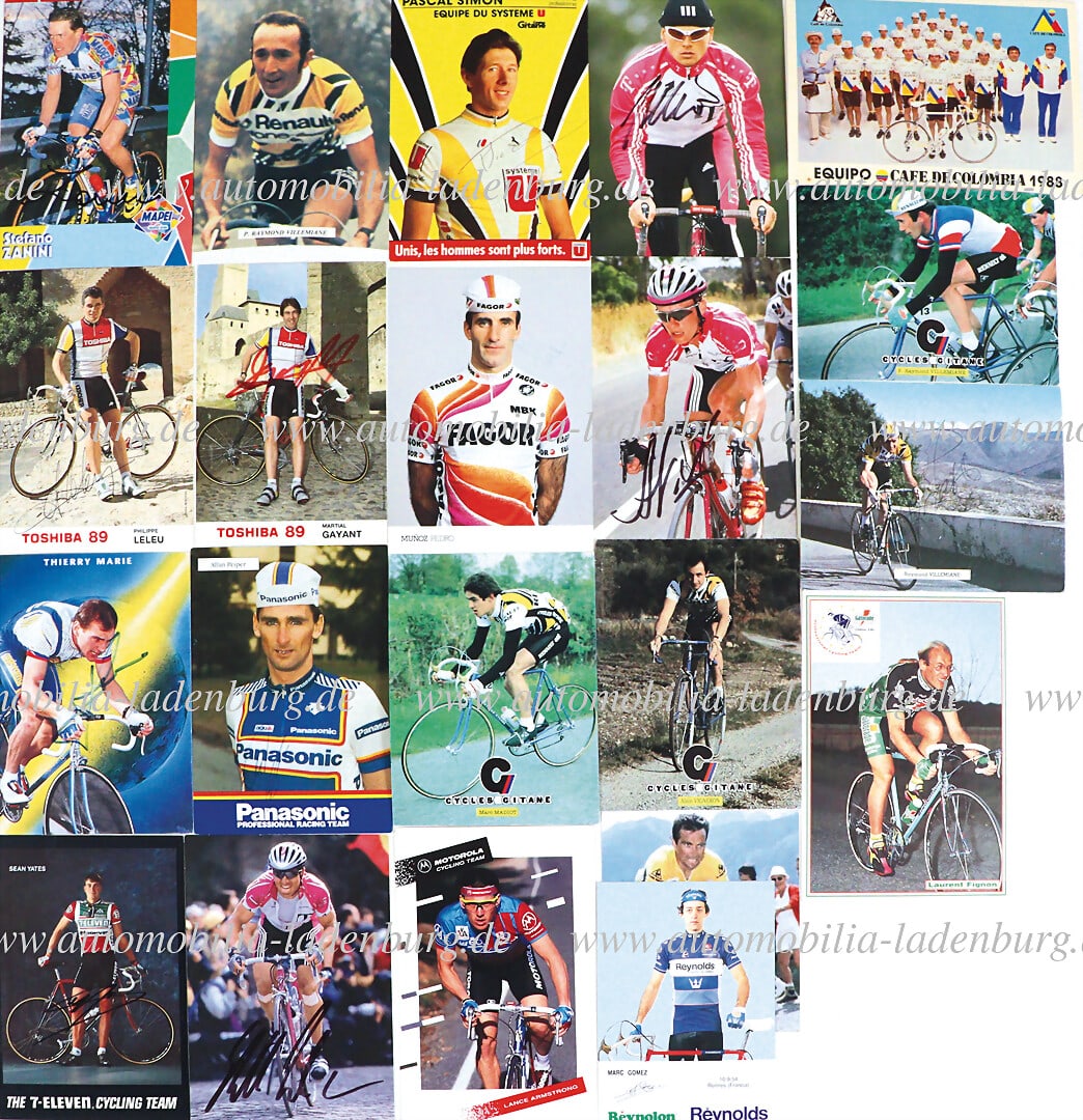 mixed lot of 21 pcs. original cycling trading cards 80s/90s, partly signed, among them Toshiba 1989 (1 of 1)