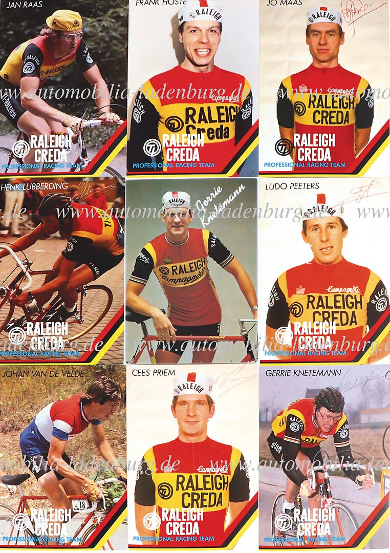 mixed lot of 9 pcs. original cycling trading cards, partly signed, "Team Raleigh Creda", among them (1 of 1)