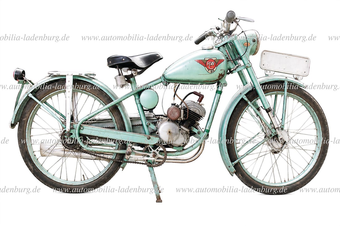 RWC-MOTORCYCLE 1954, original RWC Motorfahrrad Fahrradfabrik Franz Tresnak, 98-cc Rohrex engine, (1 of 6)