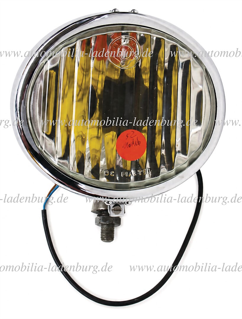 large NOTEK "Fog Master", auxiliary/fog light, British made, ca. 1930s-1950s, heavy chromed metal: large NOTEK "Fog Master", auxiliary/fog light, British made, ca. 1930s-1950s, heavy chromed metal housing with original embossed NOTEK glass, high-quality contemporary accessory, suitable for Mercedes