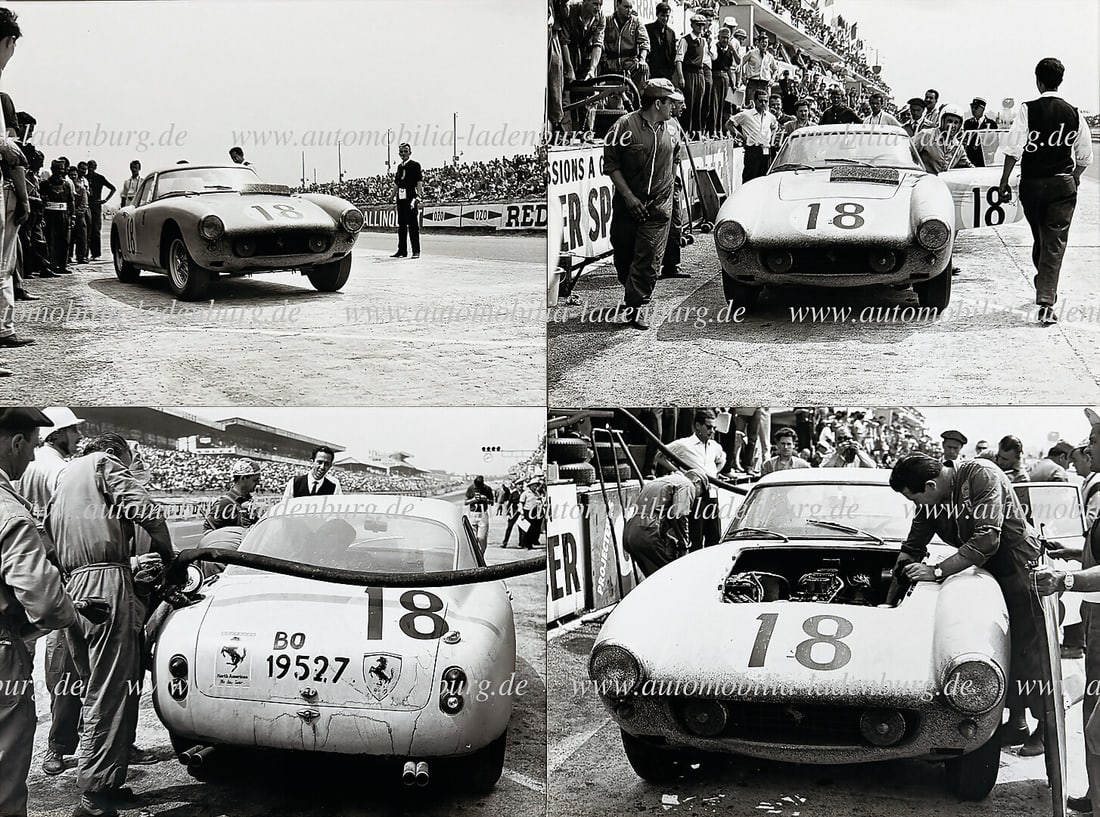 FERRARI Mixed lot of 4 b/w photographs (archive prints), Ferrari 250GT (#1461), racing car of Andre (1 of 2)