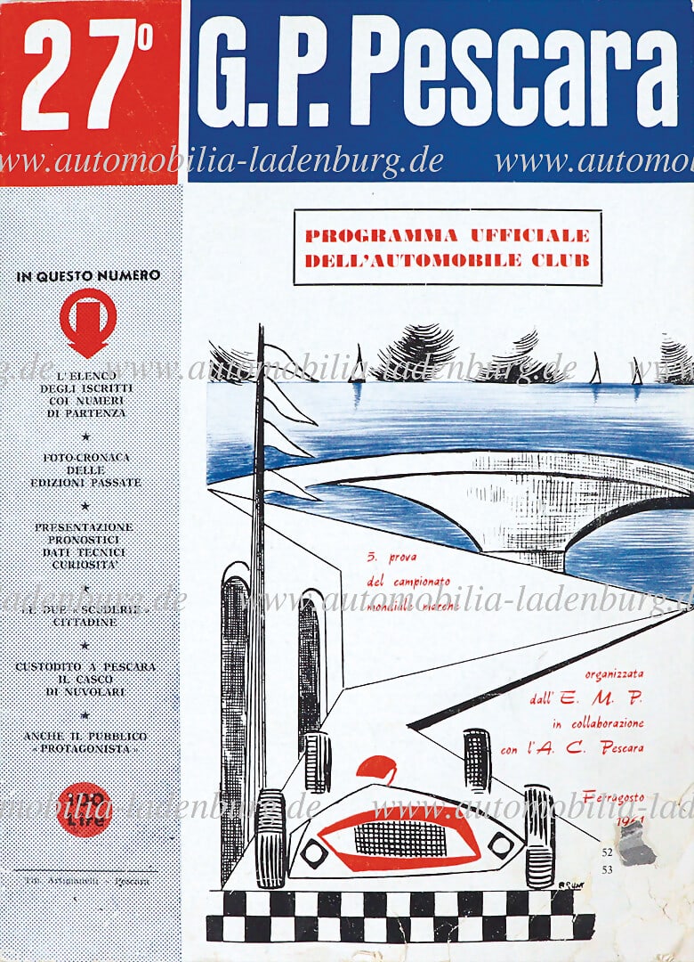 GRAN PREMIO PESCARA 1961, program booklet 27th G.P. Pescara 15.August.1961, (without list of (1 of 1)