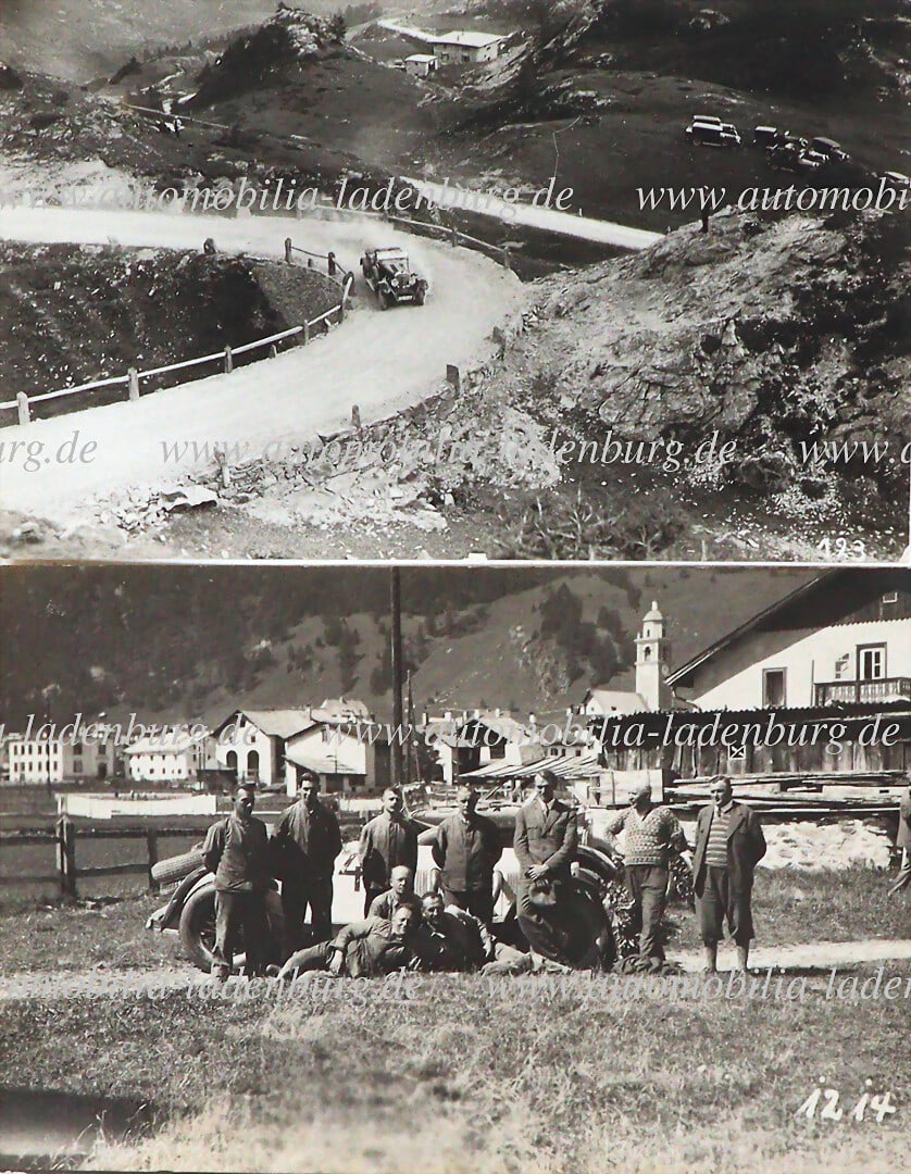 MERCEDES BENZ 1930, two original b/w photos, Klausen Pass race 1930, including the mechanics of the (1 of 2)