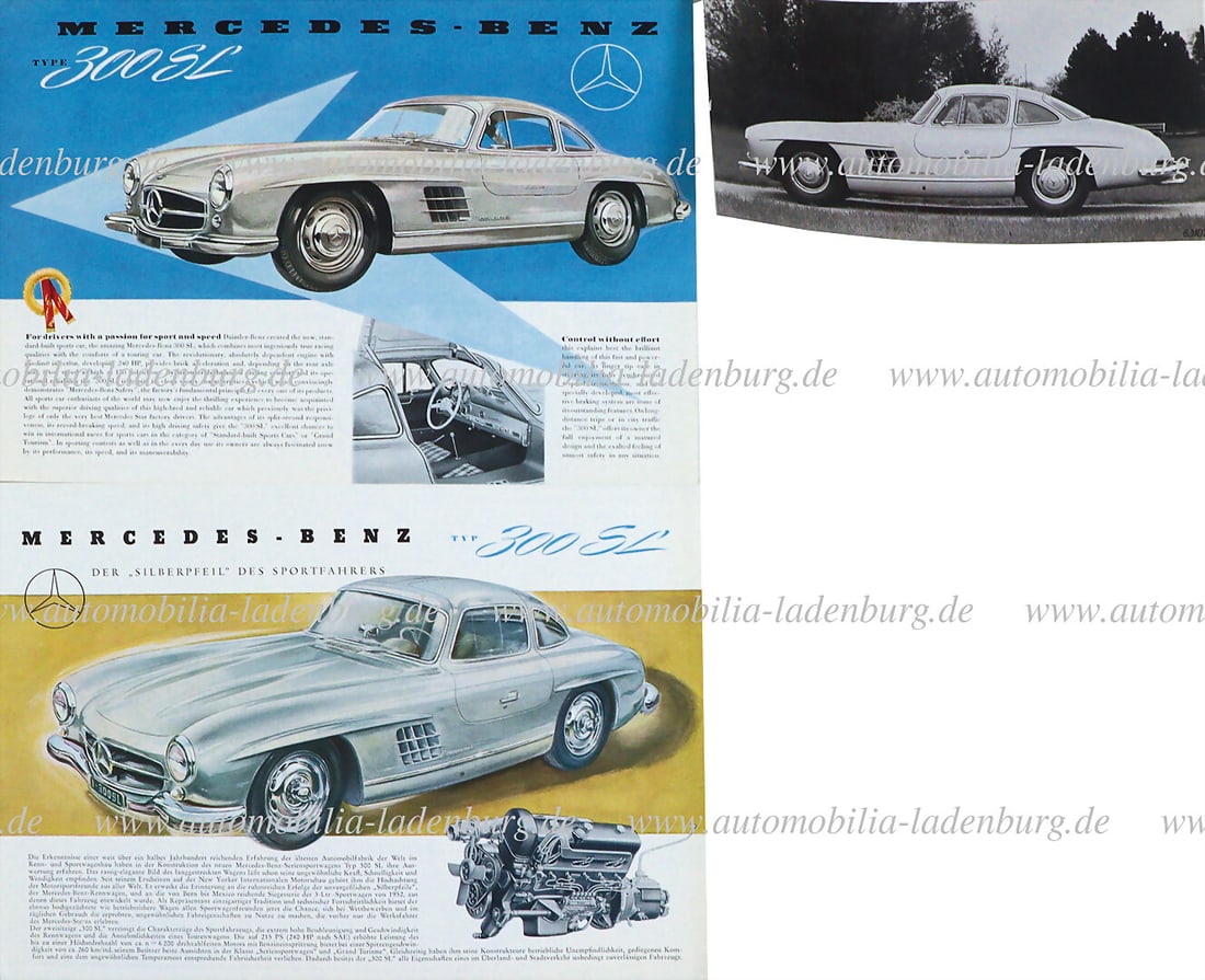 MERCEDES-BENZ Mixed lot of 3 pieces, including 1954, flyer Mercedes-Benz Type 300SL, German text; (1 of 2)