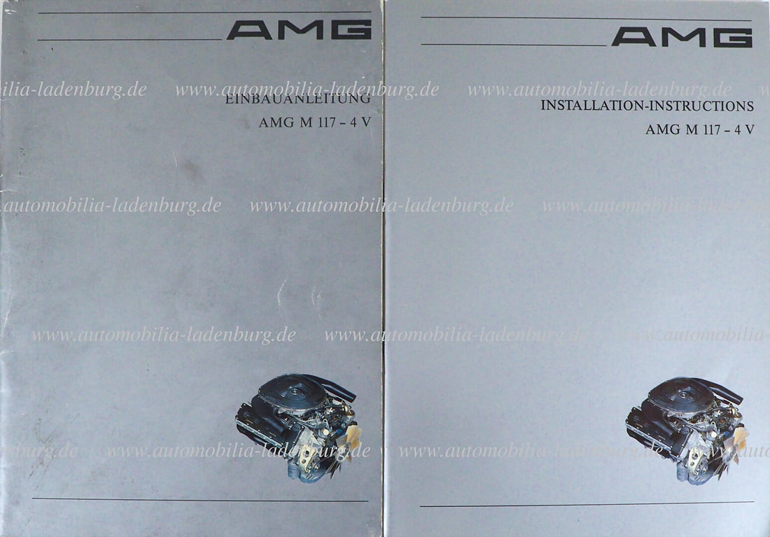 AMG 04.1989, mixed lot of 2 pcs. installation instructions AMG M 117-4V engine, en. Edition, the: AMG 04.1989, mixed lot of 2 pcs. installation instructions AMG M 117-4V engine, en. Edition, the former with clear signs of use, German Description AMG 04.1989, Konvolut 2 tlg. Einbauanleitung AMG M 1