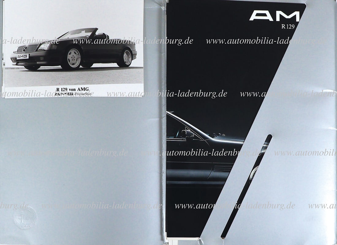 AMG 1990, AMG press folder, inside with sales brochures AMG W124 Sedan and Coupe with technical data: AMG 1990, AMG press folder, inside with sales brochures AMG W124 Sedan and Coupe with technical data & price list "AMG Hammer Coupe" as well as AMG R129 300 SL-500 SL plus 5 b/w factory/press photos A