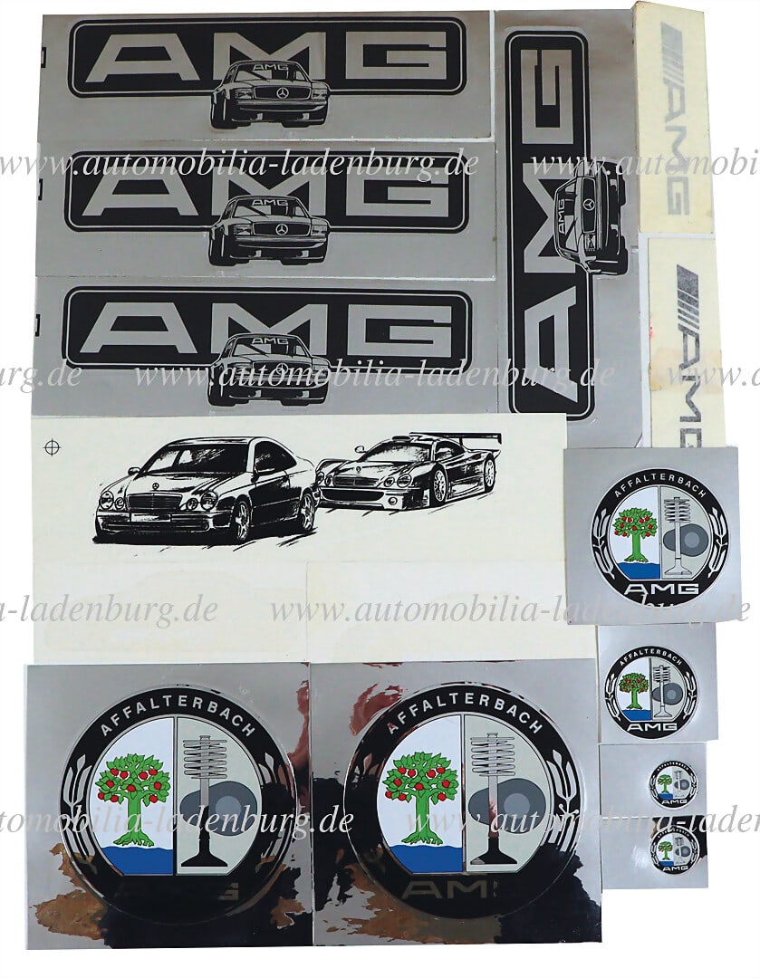 AMG mixed lot of 16 pieces of stickers, including 7x chrome Affalterbach; 4x silver AMG, as well as (1 of 1)