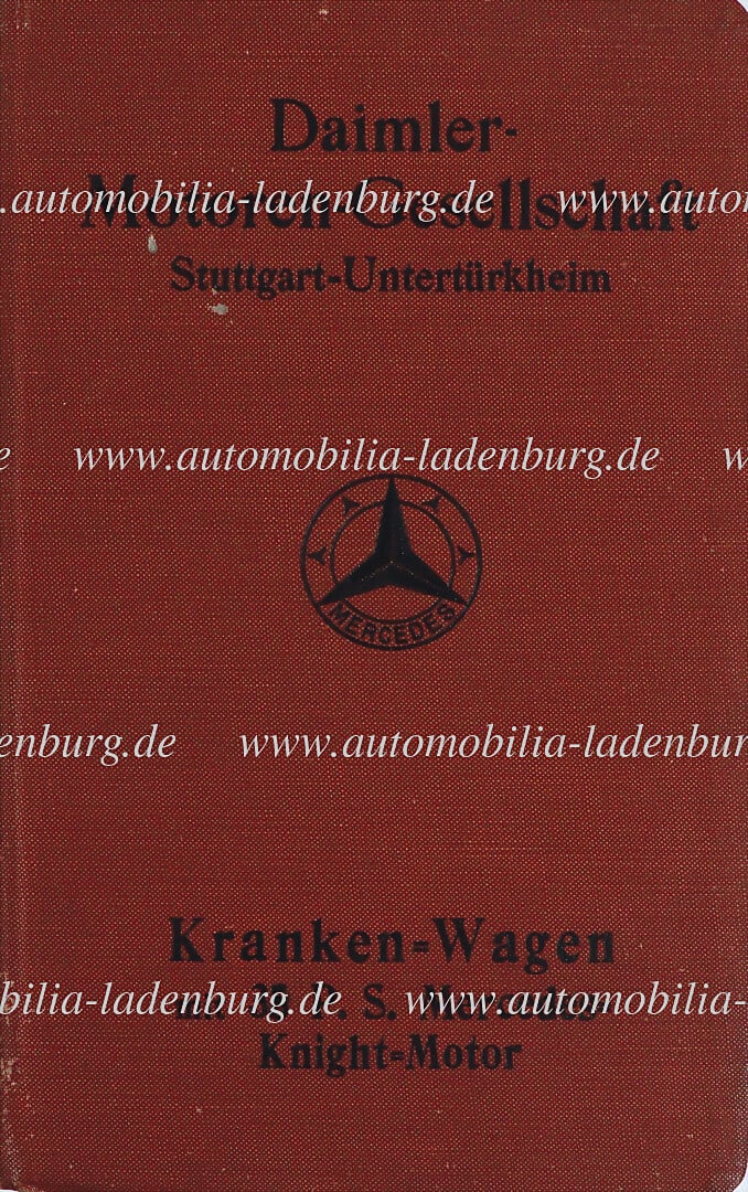 DAIMLER MOTORS COMPANY 1914, description and operating instructions for the ambulance with 35hp: DAIMLER MOTORS COMPANY 1914, description and operating instructions for the ambulance with 35hp Mercedes Knight engine, German text, good condition German Description DAIMLER MOTOREN GESELLSCHAFT 1914