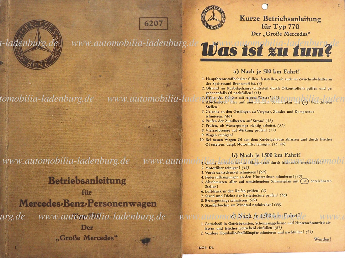 MERCEDES BENZ 1931, operating instructions for Mercedes Benz passenger car type 770 - The "Big (1 of 1)