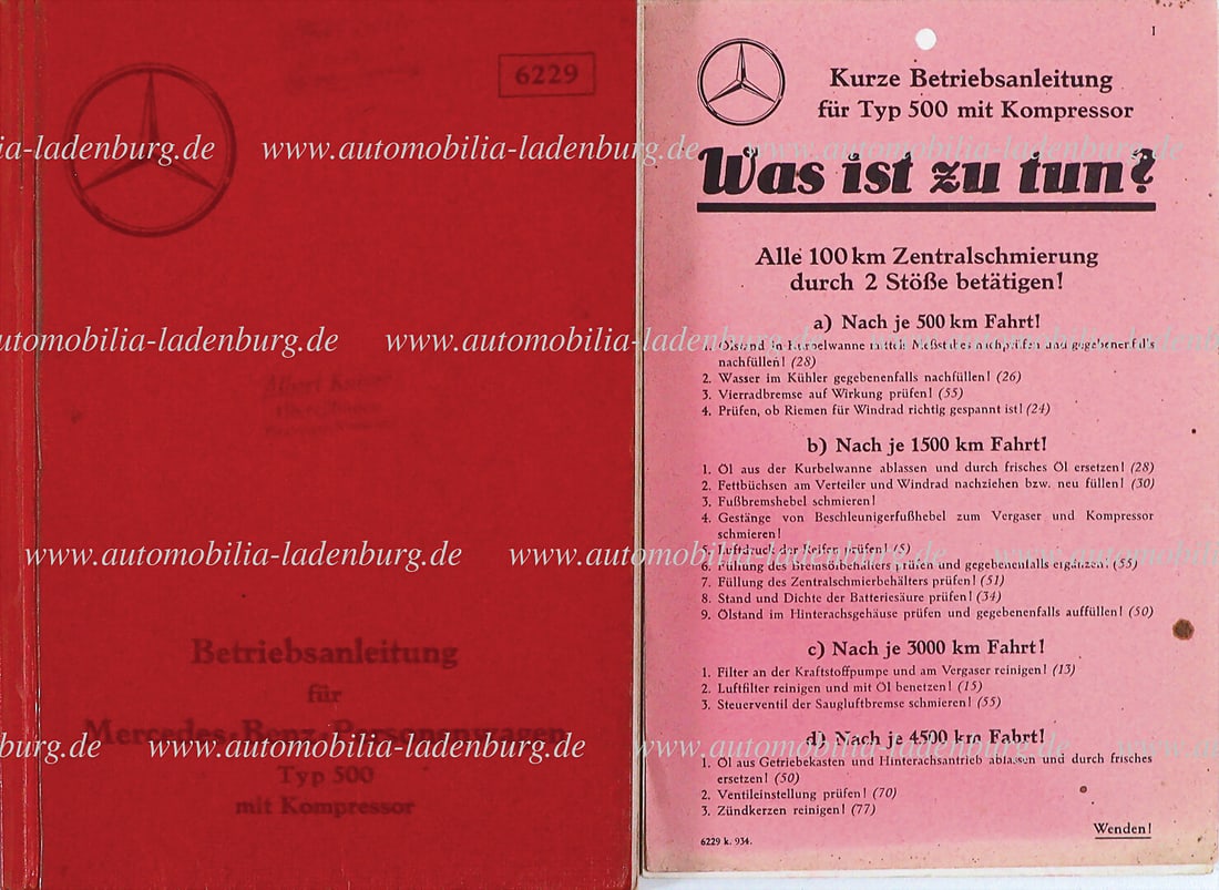 MERCEDES BENZ 1934 (first edition), operating instructions Mercedes Benz passenger car type 500 with (1 of 1)