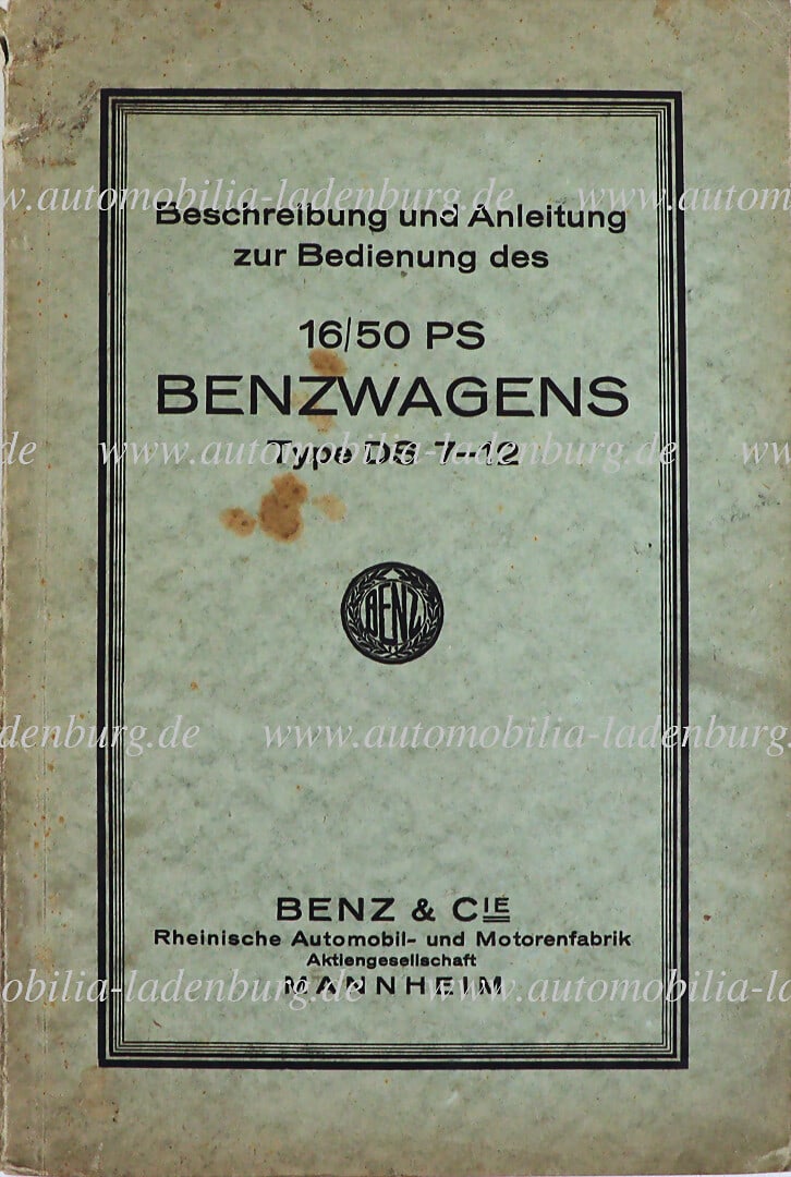 BENZ & CIE ca. 1925, description and instructions for operating the 16/50 hp gasoline car type DS (1 of 1)