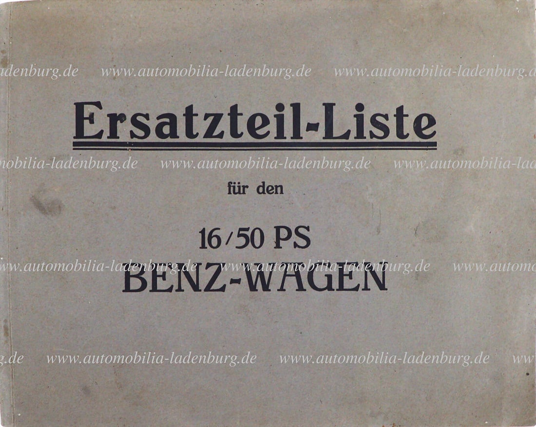 MERCEDES BENZ ca. 1921, spare parts list for the 16/50 hp Benz car, 94 pages, illustrated, good (1 of 1)