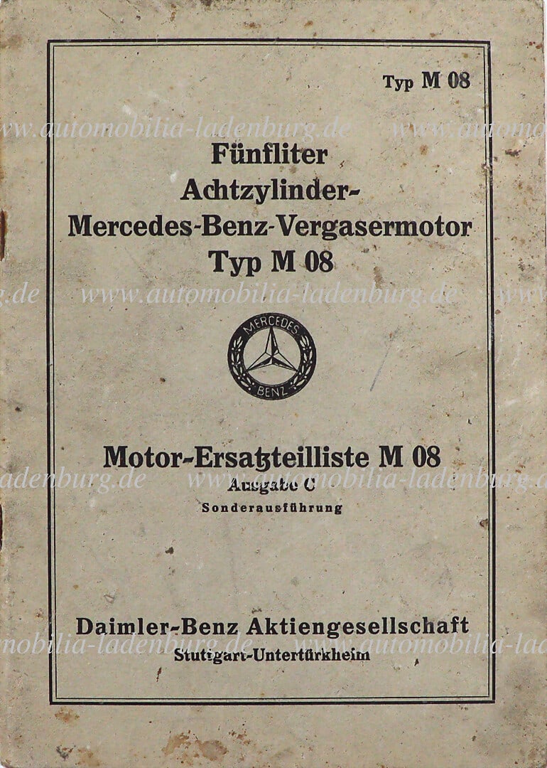 MERCEDES BENZ 1941, spare parts list for "FÃ¼nfliter Achtzylinder - Mercedes Benz (1 of 1)