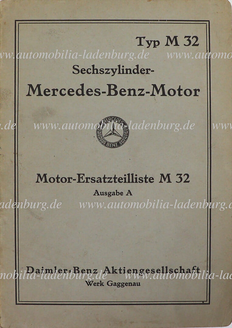 MERCEDES BENZ 1931, engine spare parts list M32, issue A "Six-cylinder Mercedes Benz engine", type M (1 of 1)